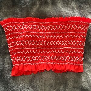 Xhilaration Red Smocked Bandeau Bikini Top